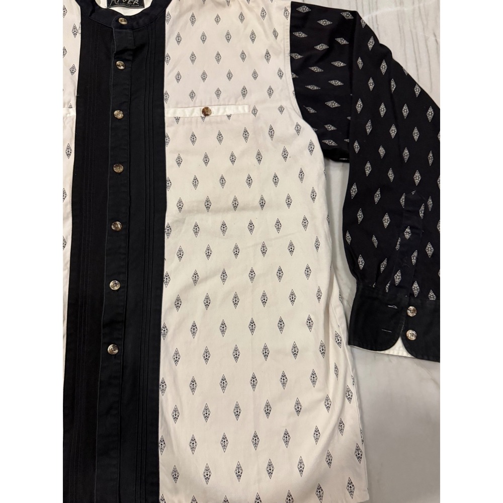 Spindle River Classics Mens XL Band Collar Diamond Print Tuxedo Bib Cotton Shirt - Picture 3 of 11